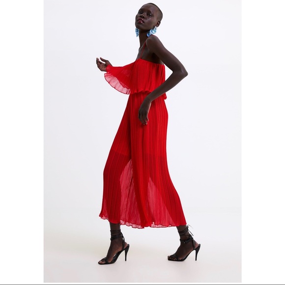 zara pleated jumpsuit with straps